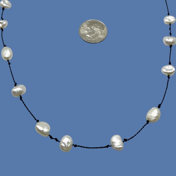Baroque Freshwater Pearl Necklace Black Cord Casual Beach Cruise Minimalist Boho - Picture 5 of 10
